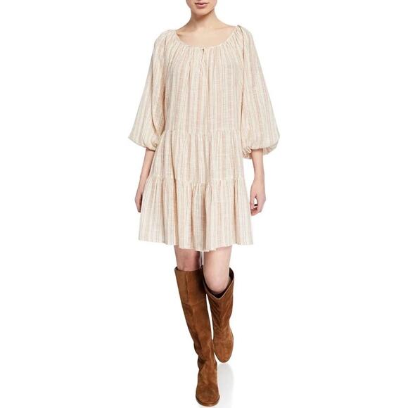 The Great. Prairie Oversized Boho Chic Dress Natural Beige Stripe Womens 0 XS - Picture 2 of 7